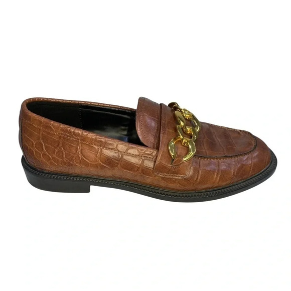 Mango Gold Chain Brown Textured Loafers | Size 8.5 - Picture 8 of 9